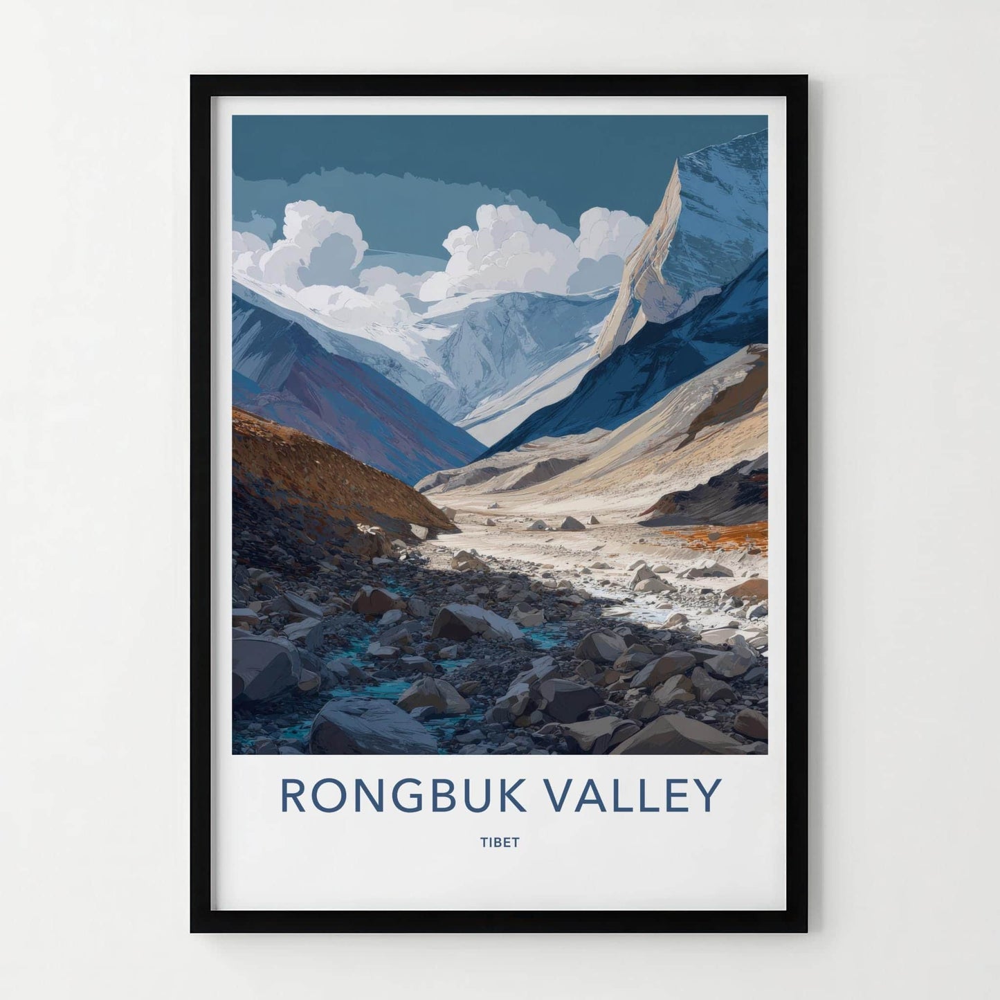 Rongbuk Valley Poster - Tibet Travel Art - Rocky Mountain Stream Wall Decor