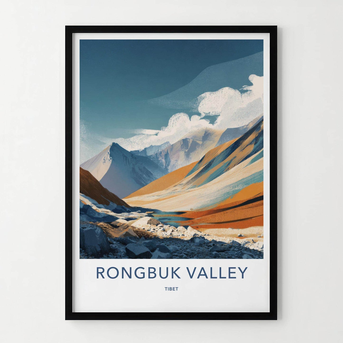 Rongbuk Valley Poster - Tibet Travel Art - Rocky Valley Riverbed Home Decor