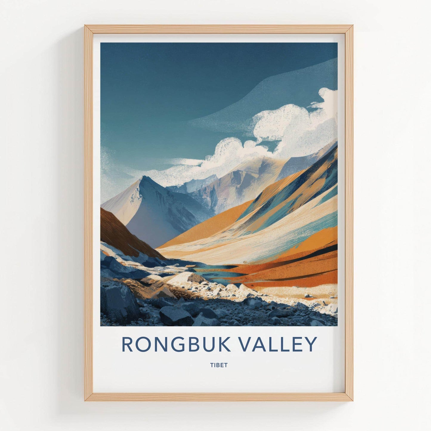 Rongbuk Valley Poster - Tibet Travel Art - Rocky Valley Riverbed Home Decor