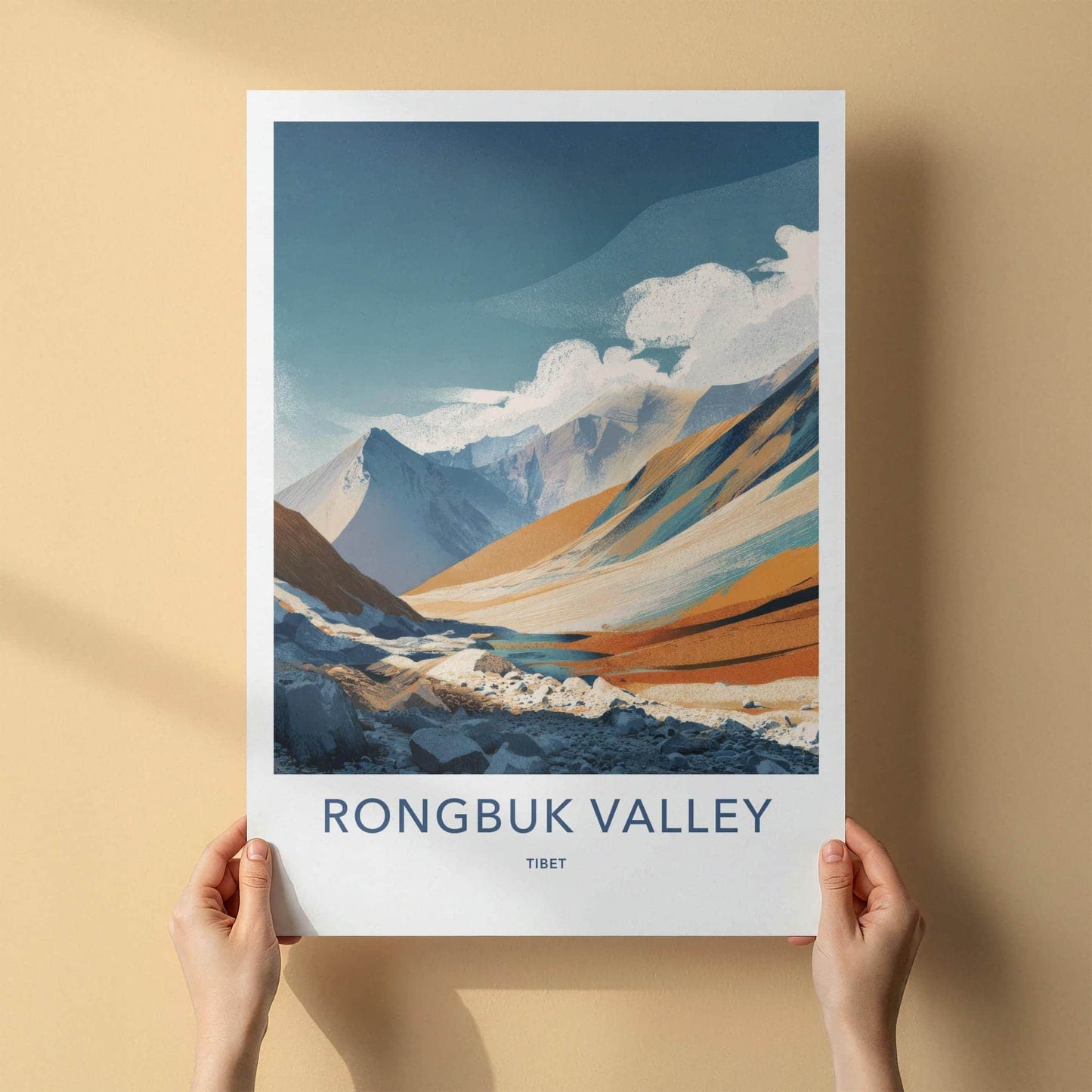 Rongbuk Valley Poster - Tibet Travel Art - Rocky Valley Riverbed Home Decor