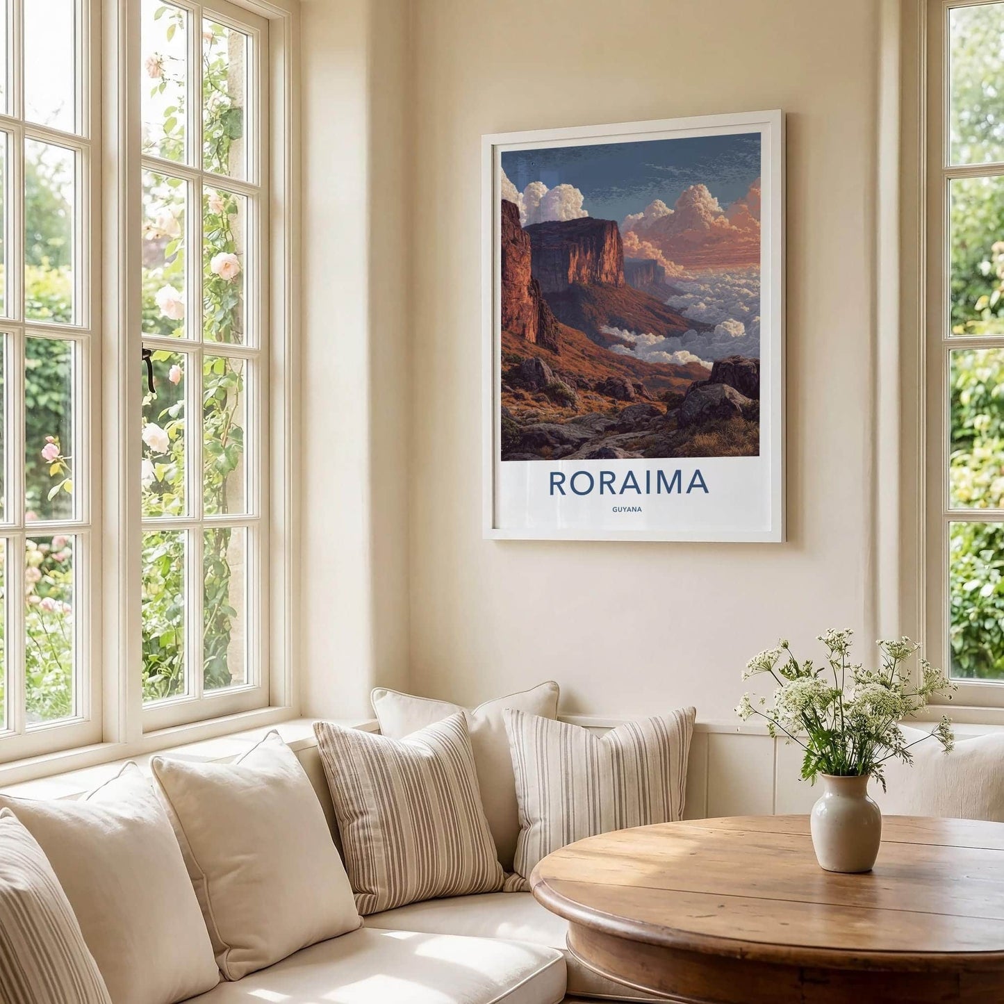 Roraima Poster - Guyana Travel Art - Golden Cliffs Mist Home Decor