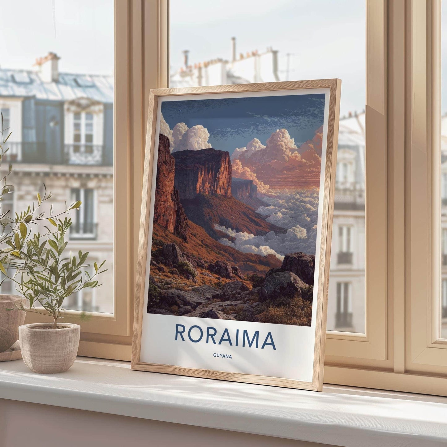Roraima Poster - Guyana Travel Art - Golden Cliffs Mist Home Decor