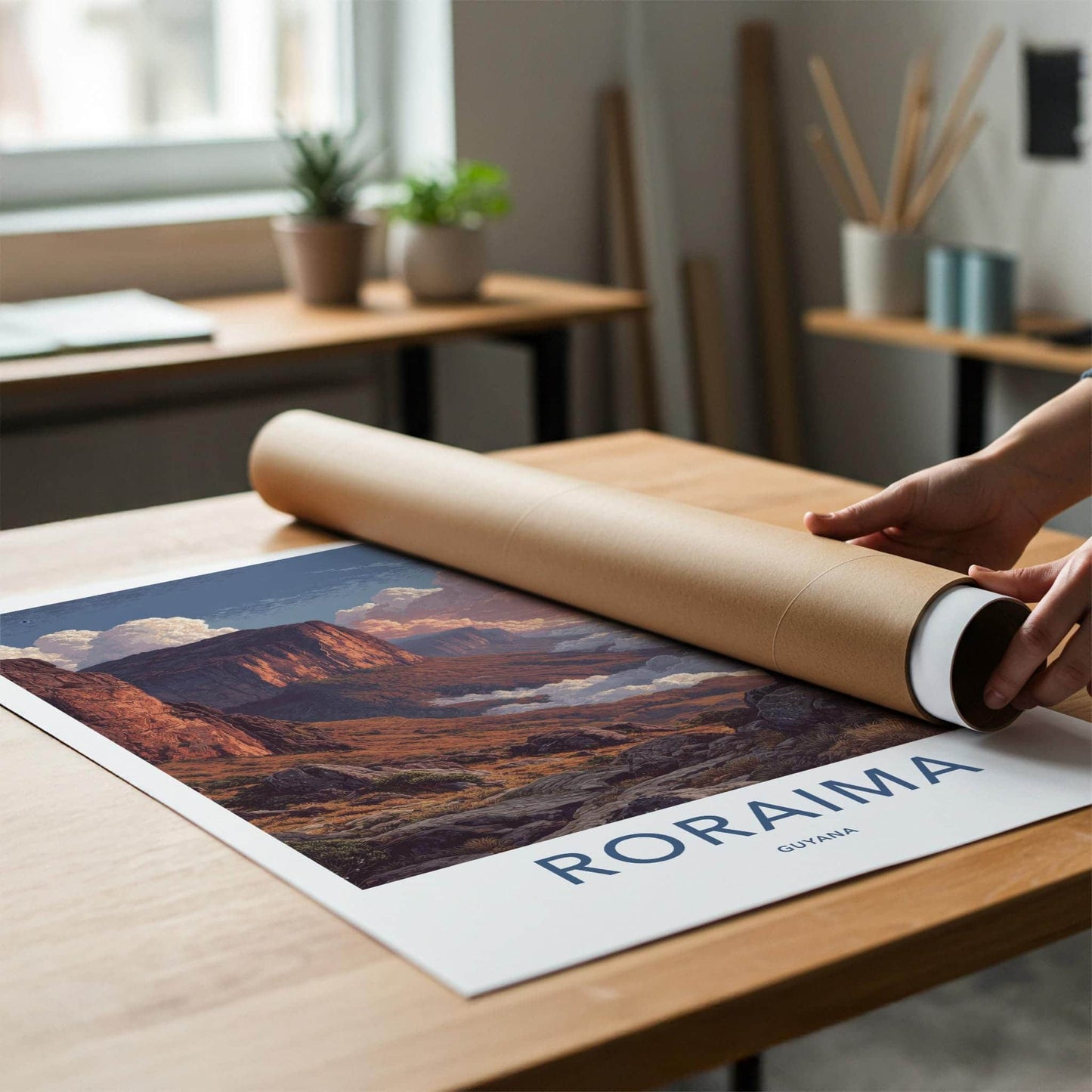 Roraima Poster - Guyana Travel Art - Golden Cliffs Mist Home Decor