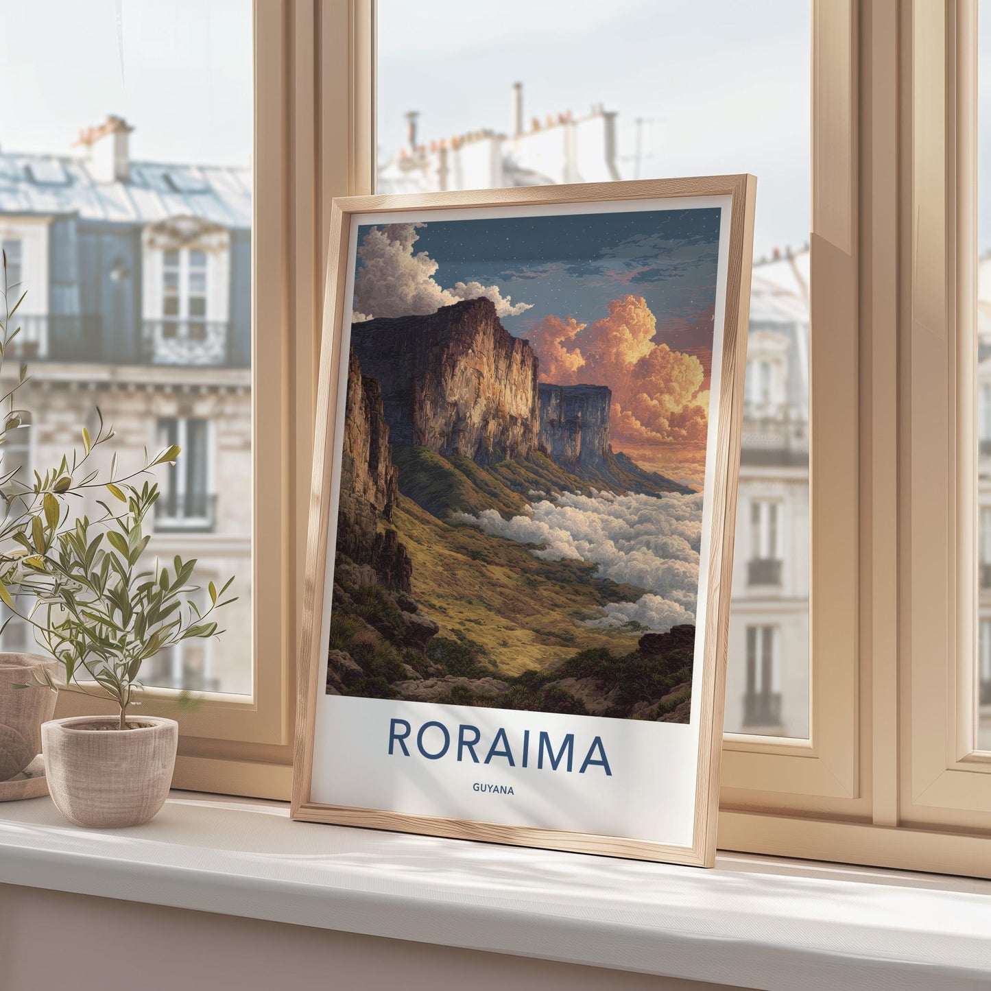 Roraima Poster - Guyana Travel Art - Starry Plateau Clouds Home Decor