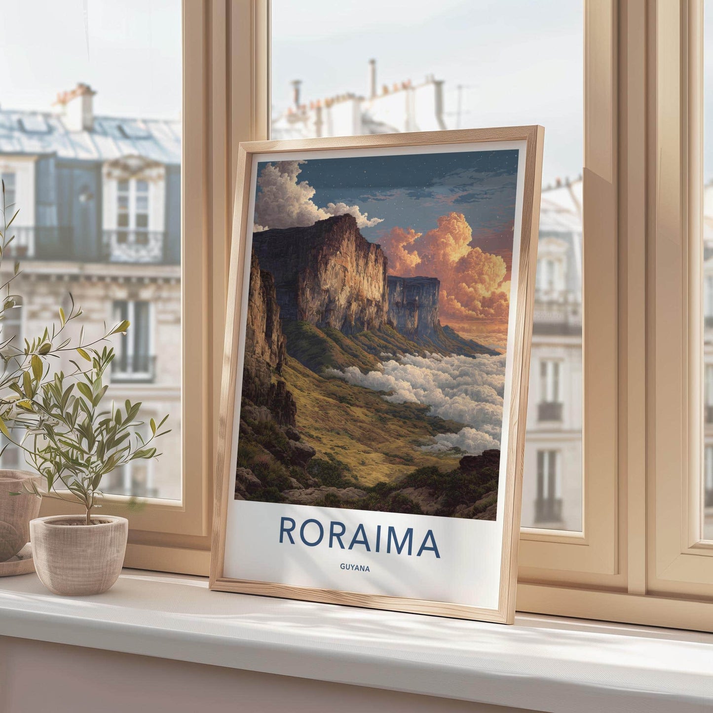 Roraima Poster - Guyana Travel Art - Starry Plateau Clouds Home Decor