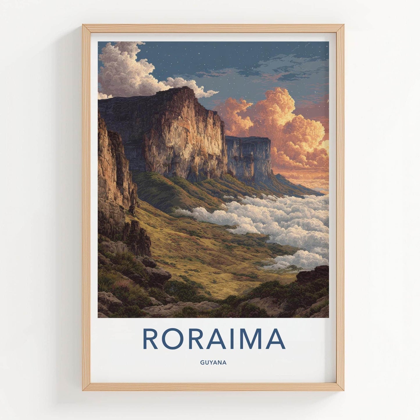 Roraima Poster - Guyana Travel Art - Starry Plateau Clouds Home Decor