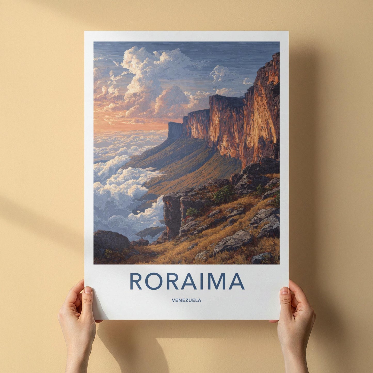 Roraima Poster - Venezuela Travel Art - Dramatic Cloudscape Cliffs Wall Decor