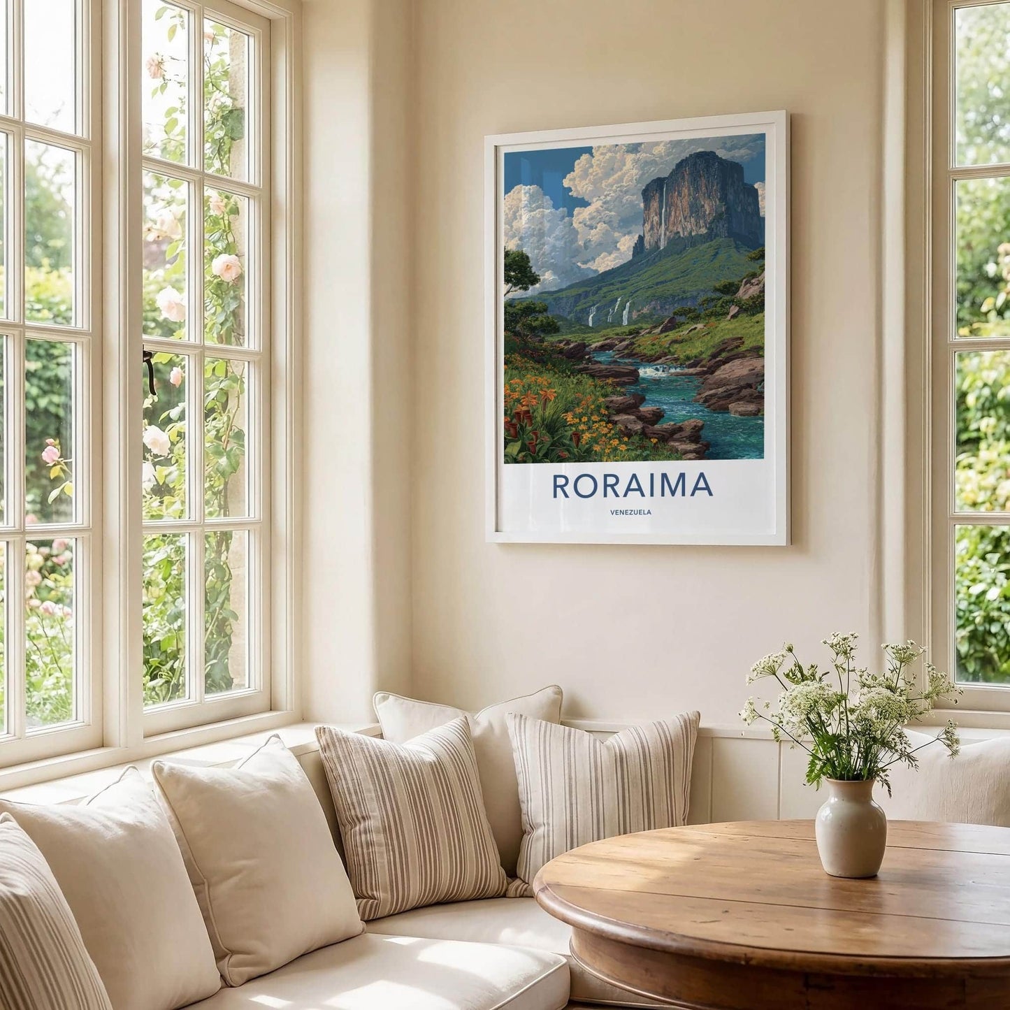 Roraima Poster - Venezuela Travel Art - Dramatic Mountain Waterfalls Home Decor