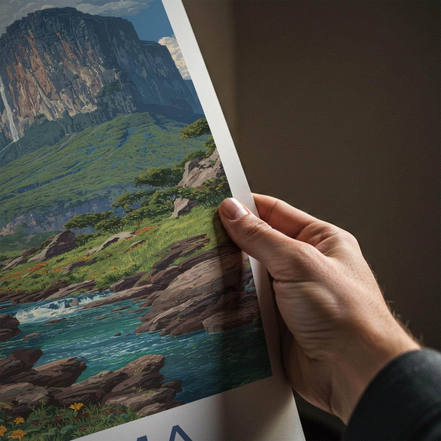 Roraima Poster - Venezuela Travel Art - Dramatic Mountain Waterfalls Home Decor