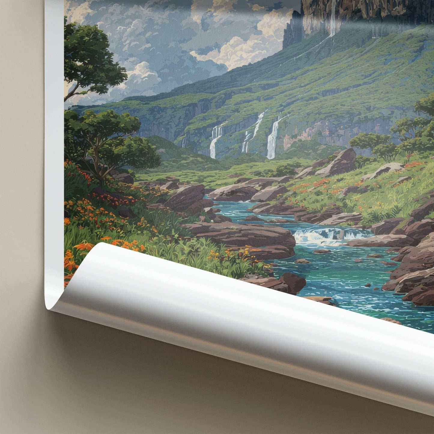 Roraima Poster - Venezuela Travel Art - Dramatic Mountain Waterfalls Home Decor