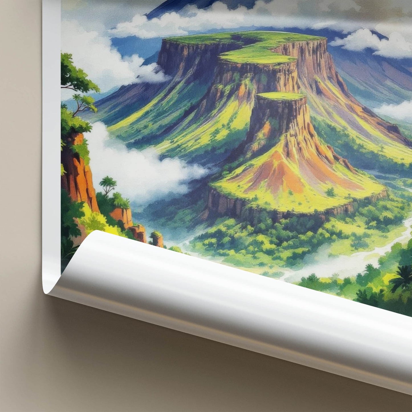 Roraima Poster - Venezuela Travel Art - Layered Green Mountains Home Decor