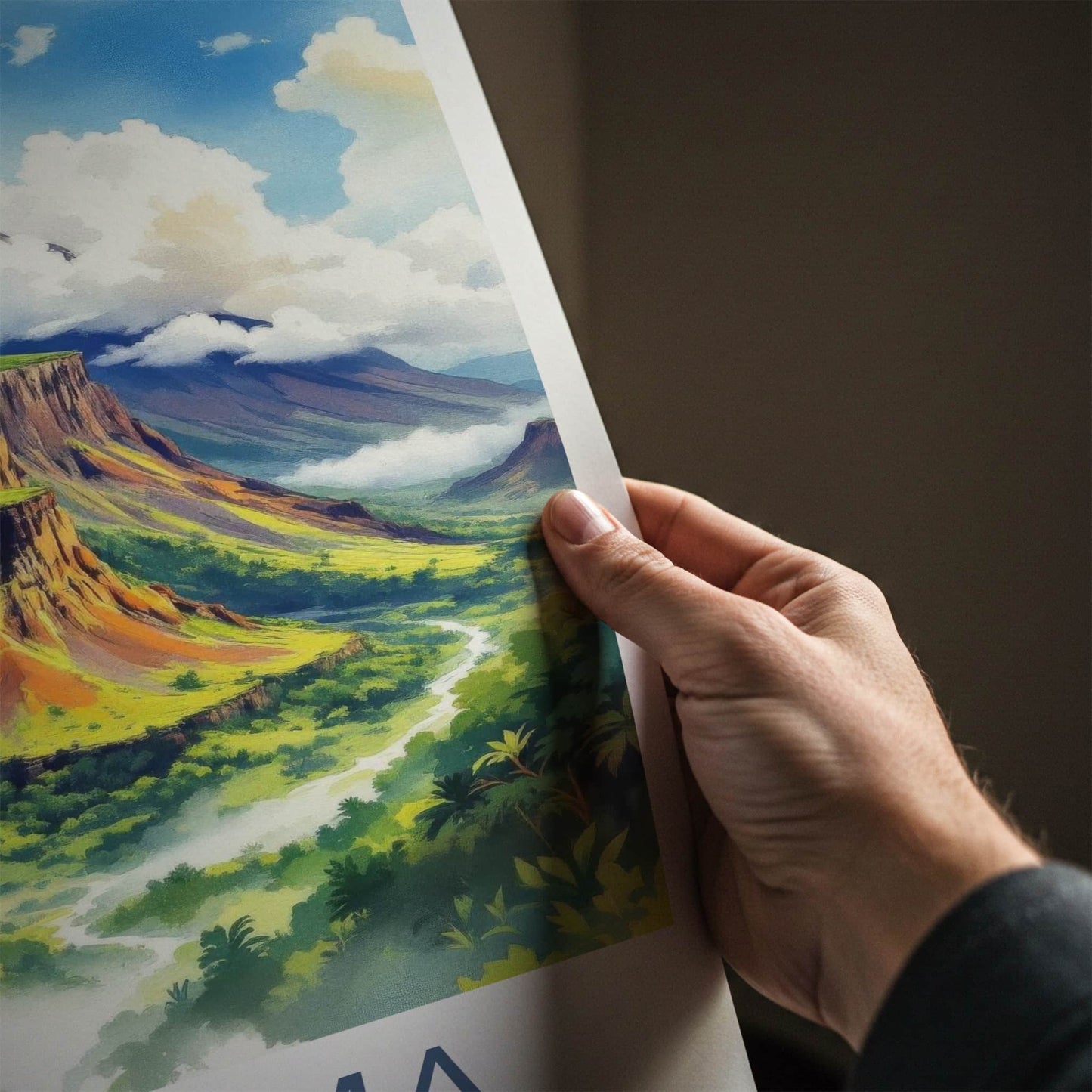 Roraima Poster - Venezuela Travel Art - Layered Green Mountains Home Decor