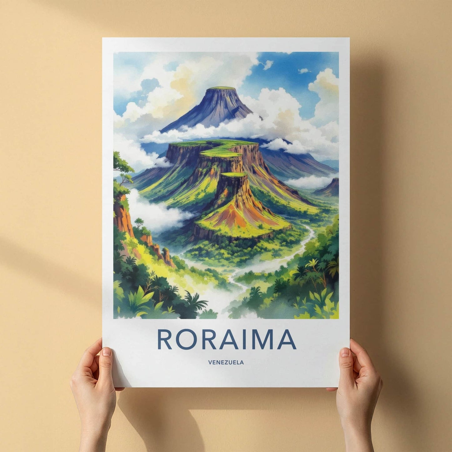 Roraima Poster - Venezuela Travel Art - Layered Green Mountains Home Decor