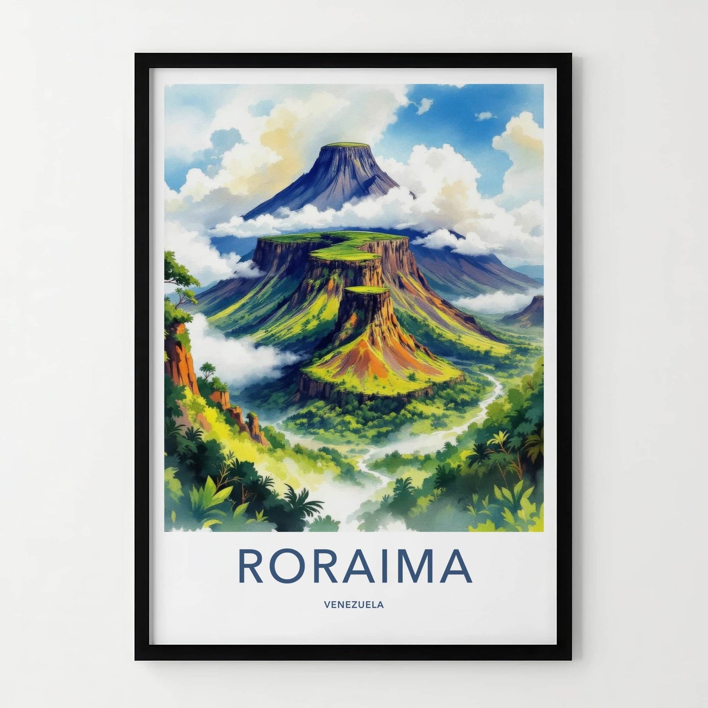 Roraima Poster - Venezuela Travel Art - Layered Green Mountains Home Decor