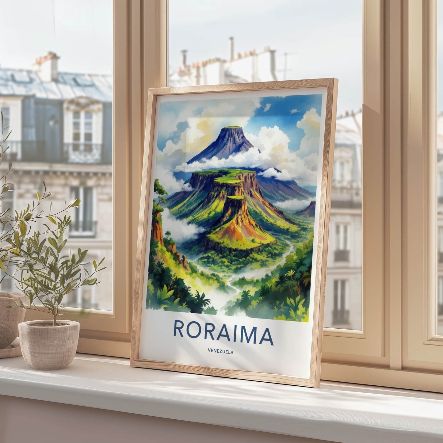 Roraima Poster - Venezuela Travel Art - Layered Green Mountains Home Decor