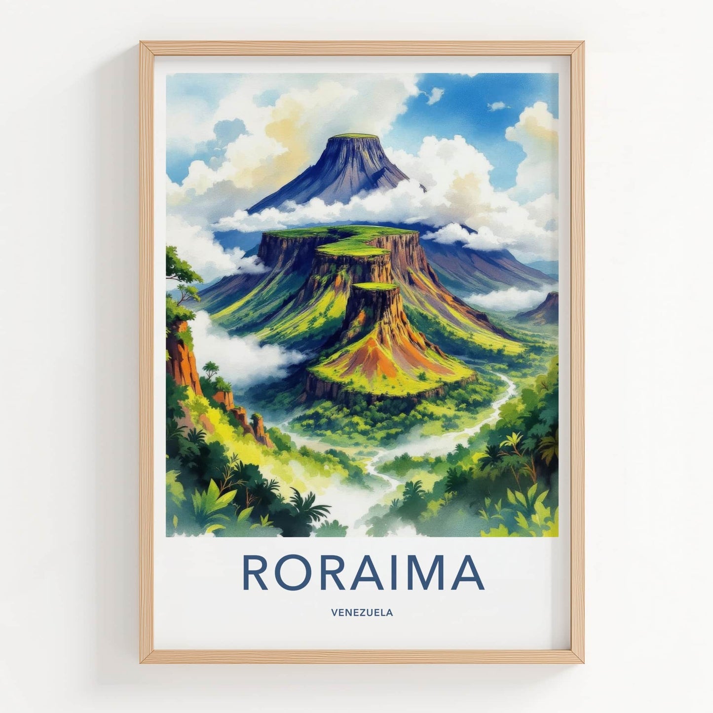 Roraima Poster - Venezuela Travel Art - Layered Green Mountains Home Decor