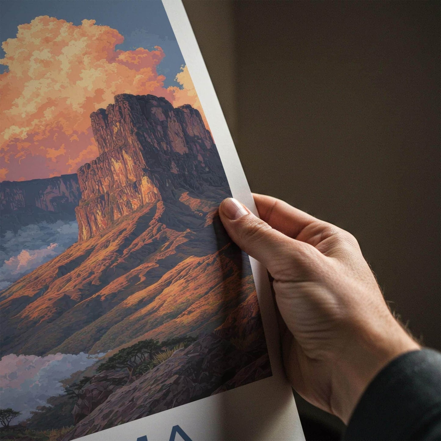 Roraima Poster - Venezuela Travel Art - Sunrise Mountain Clouds Home Decor