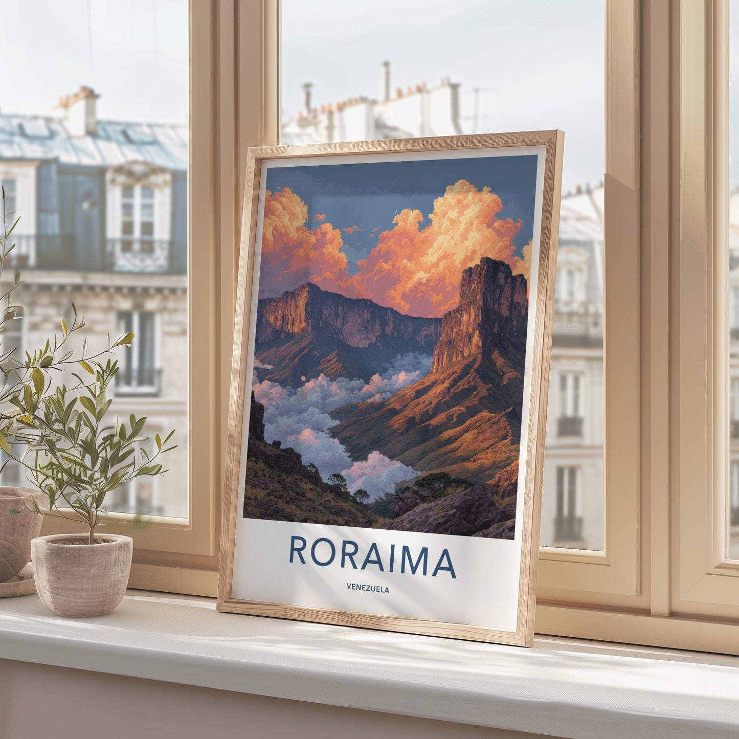 Roraima Poster - Venezuela Travel Art - Sunrise Mountain Clouds Home Decor