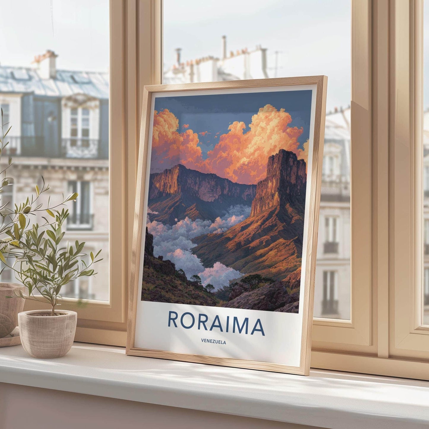 Roraima Poster - Venezuela Travel Art - Sunrise Mountain Clouds Home Decor