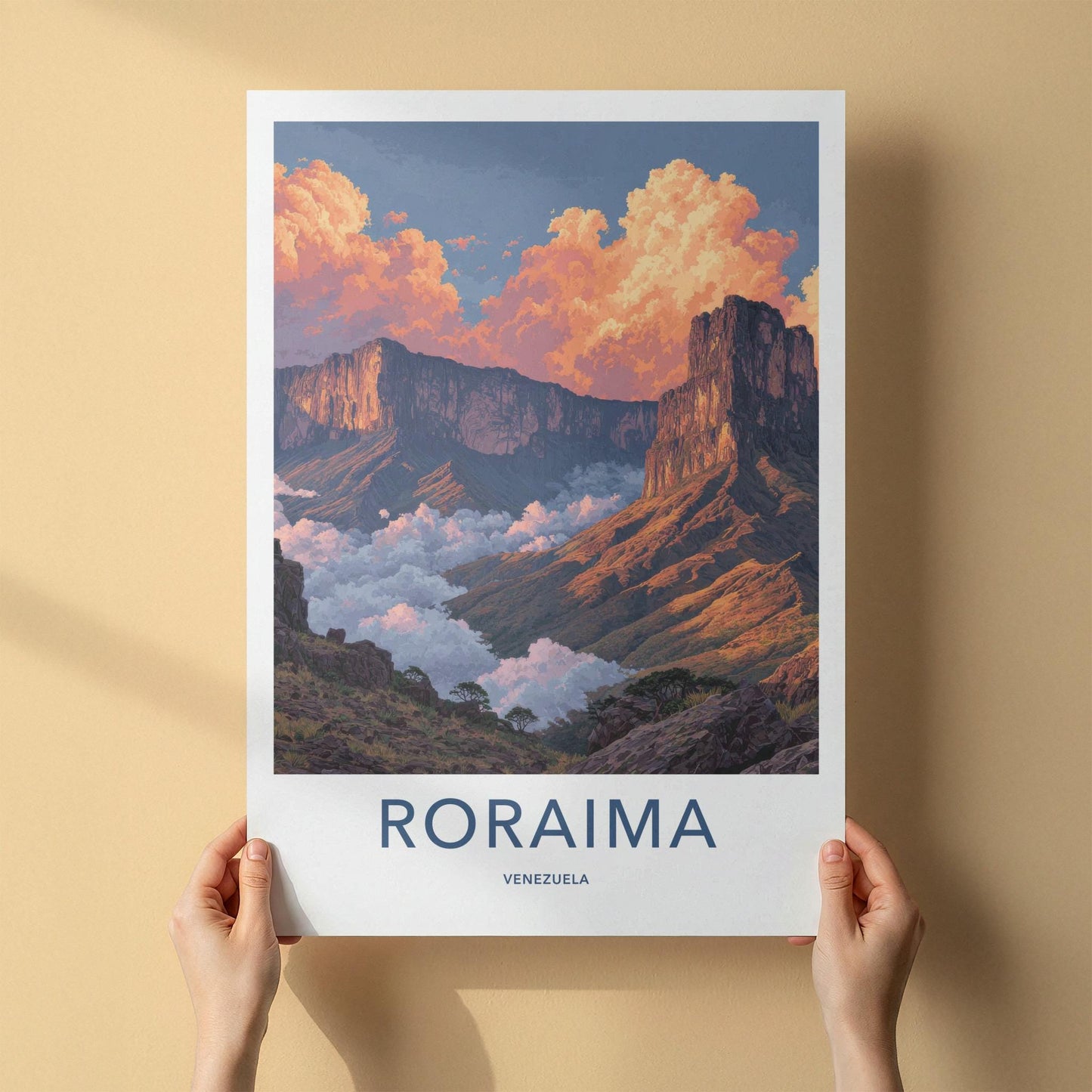 Roraima Poster - Venezuela Travel Art - Sunrise Mountain Clouds Home Decor