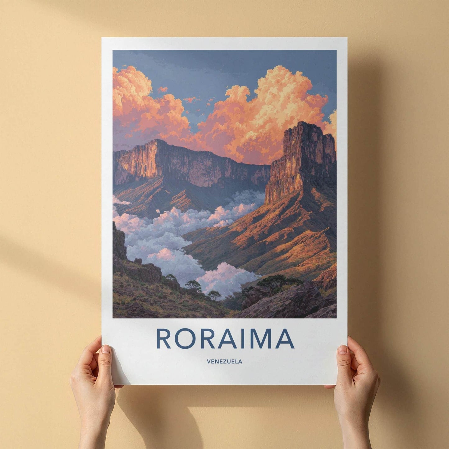 Roraima Poster - Venezuela Travel Art - Sunrise Mountain Clouds Home Decor