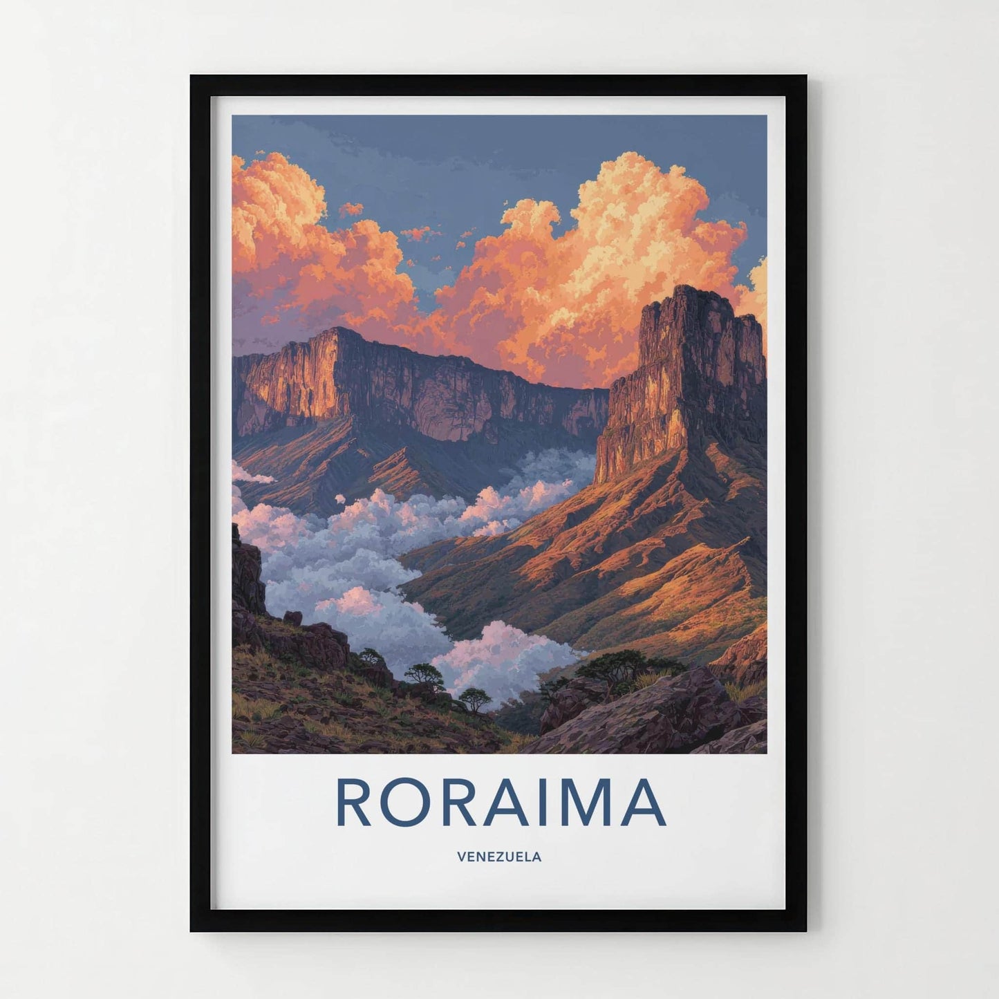 Roraima Poster - Venezuela Travel Art - Sunrise Mountain Clouds Home Decor