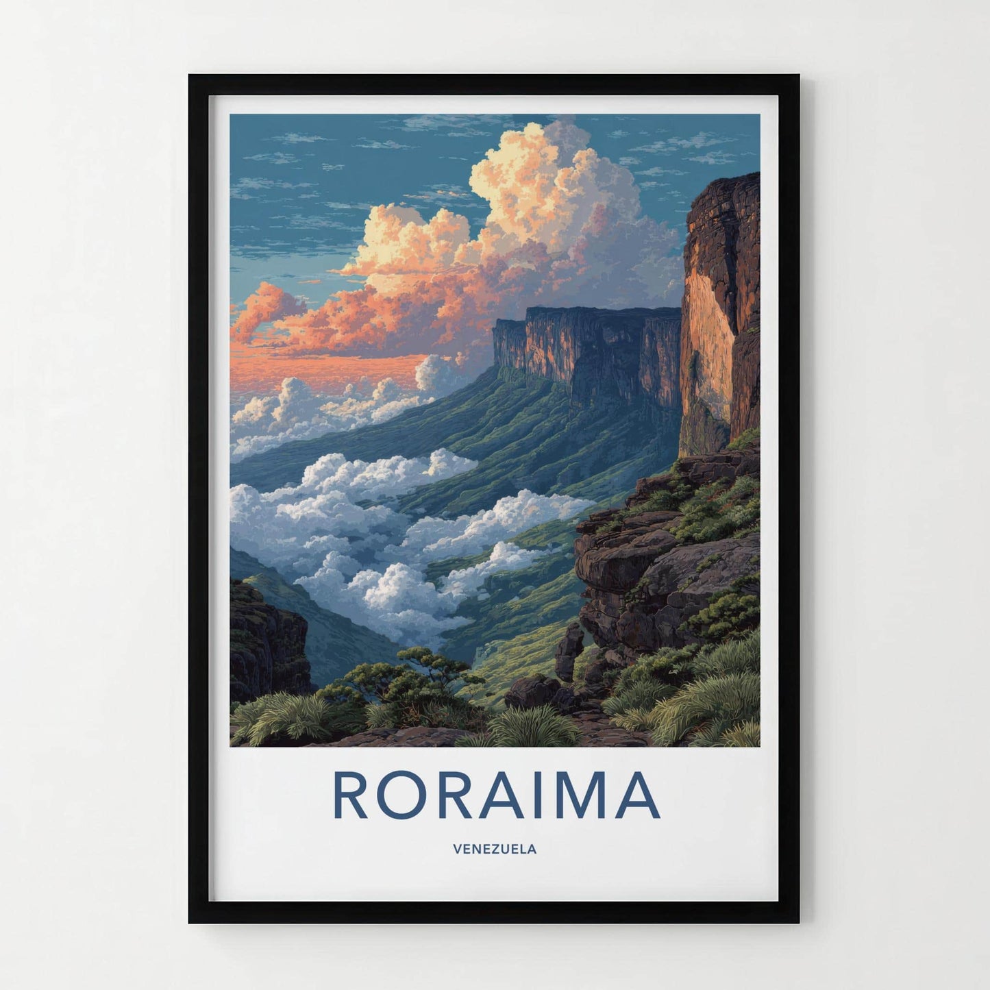 Roraima Poster - Venezuela Travel Art - Sunset Clouds Tepuis Home Decor