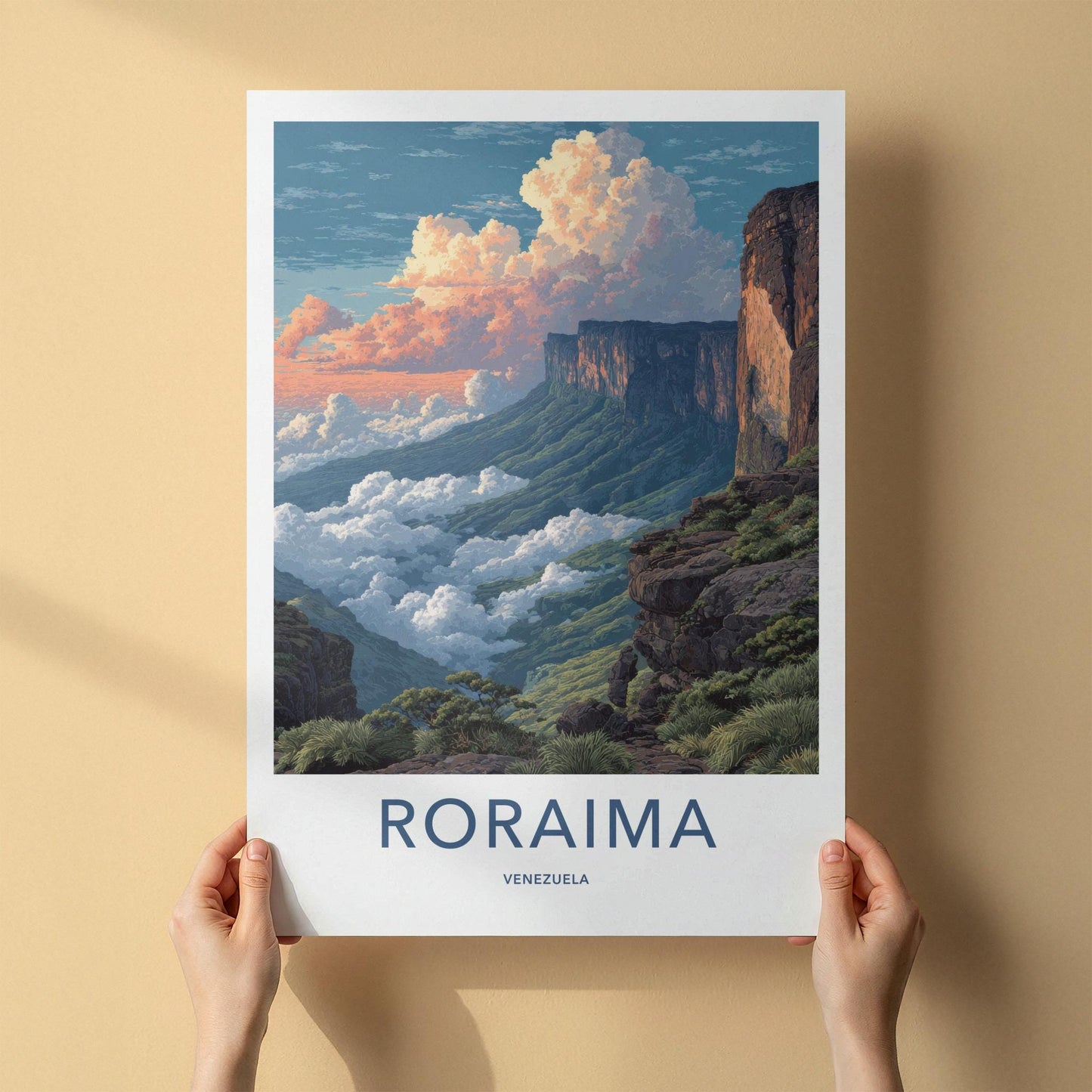 Roraima Poster - Venezuela Travel Art - Sunset Clouds Tepuis Home Decor