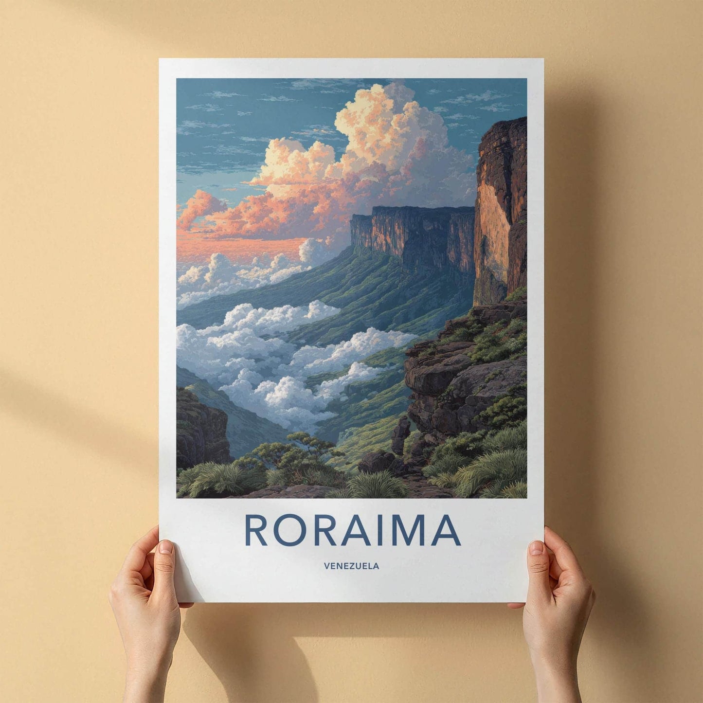 Roraima Poster - Venezuela Travel Art - Sunset Clouds Tepuis Home Decor