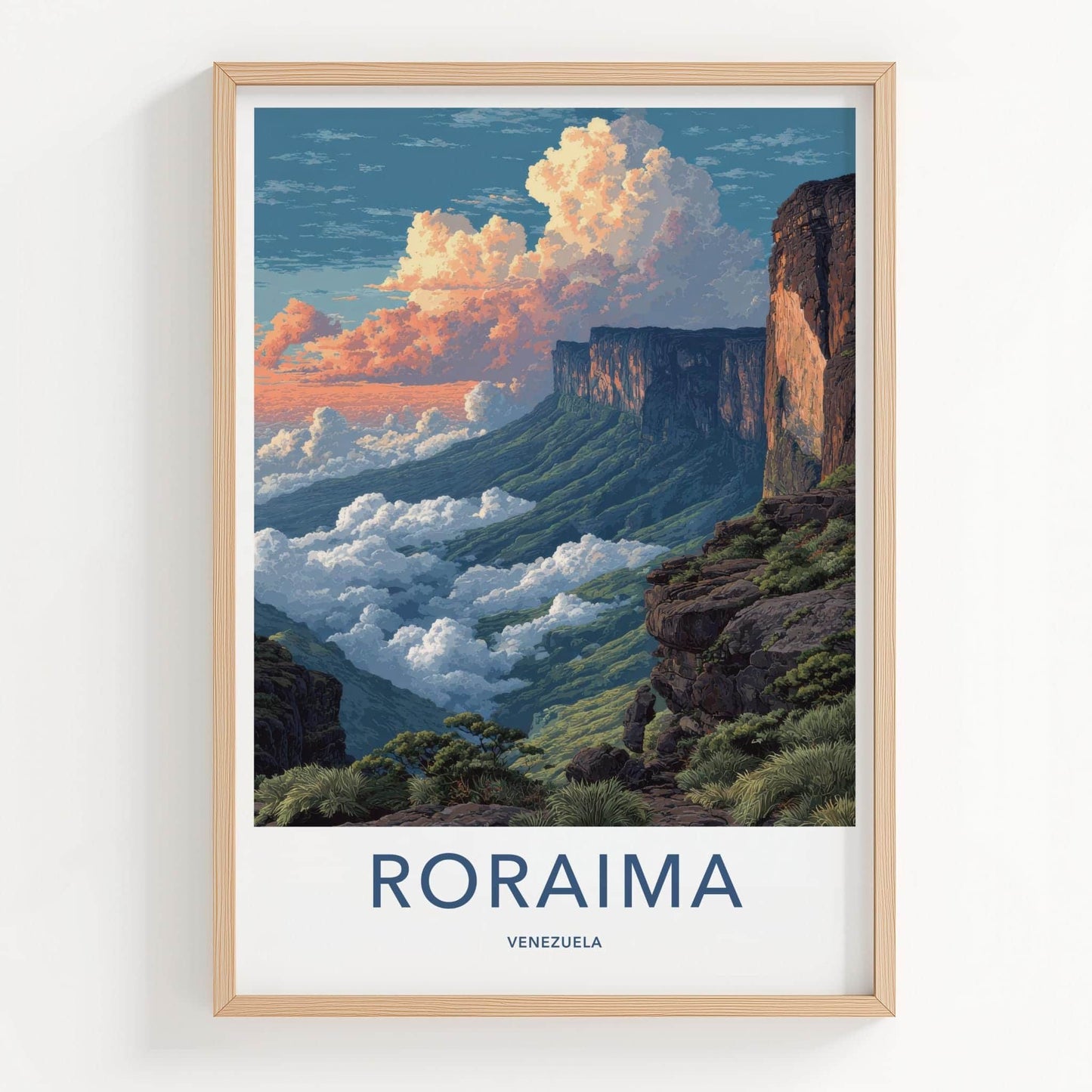 Roraima Poster - Venezuela Travel Art - Sunset Clouds Tepuis Home Decor