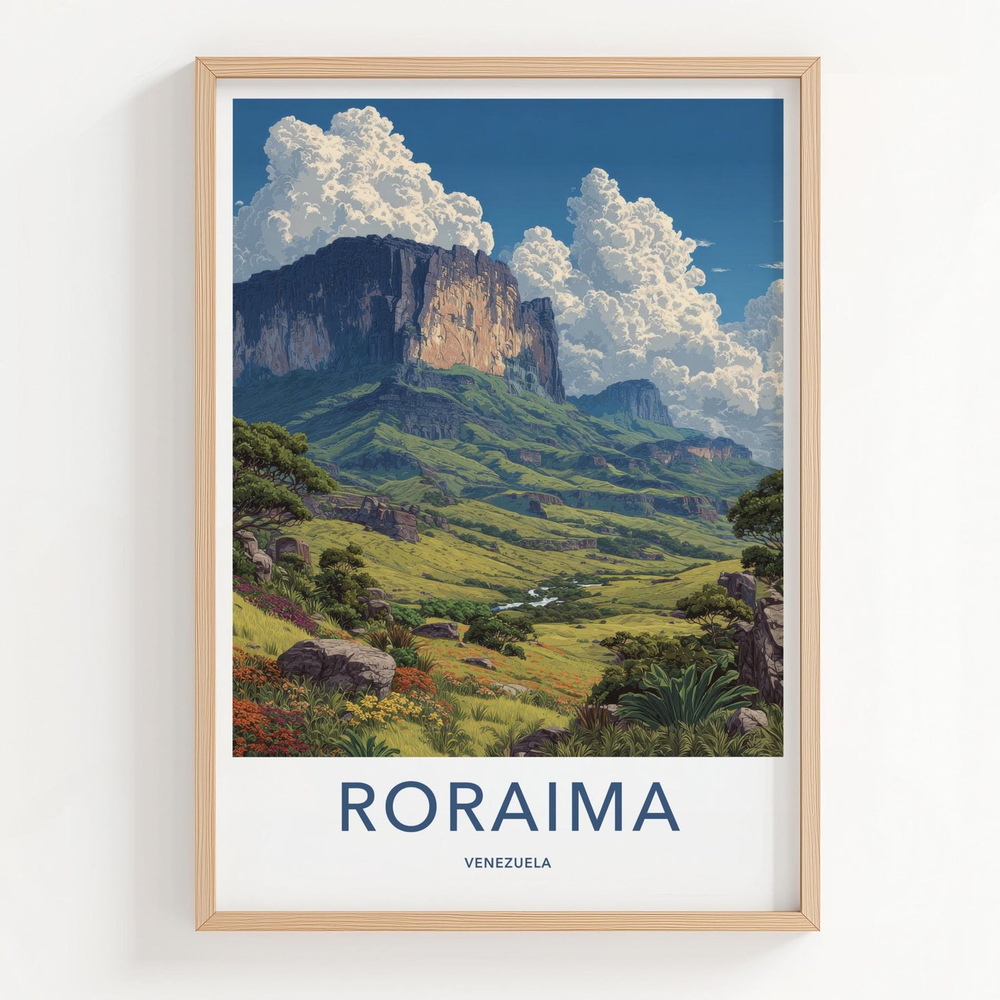 Roraima Poster - Venezuela Travel Art - Towering Mountain Valley Wall Decor