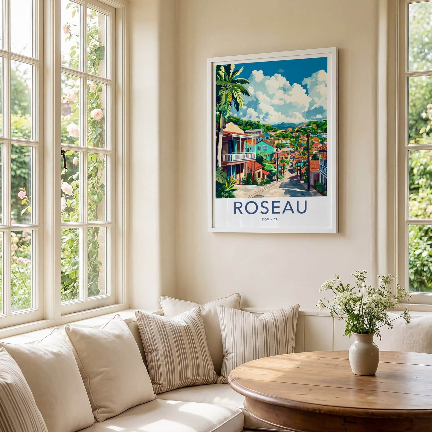 Roseau Poster - Dominica Art Print - Colorful Hillside Home Decor
