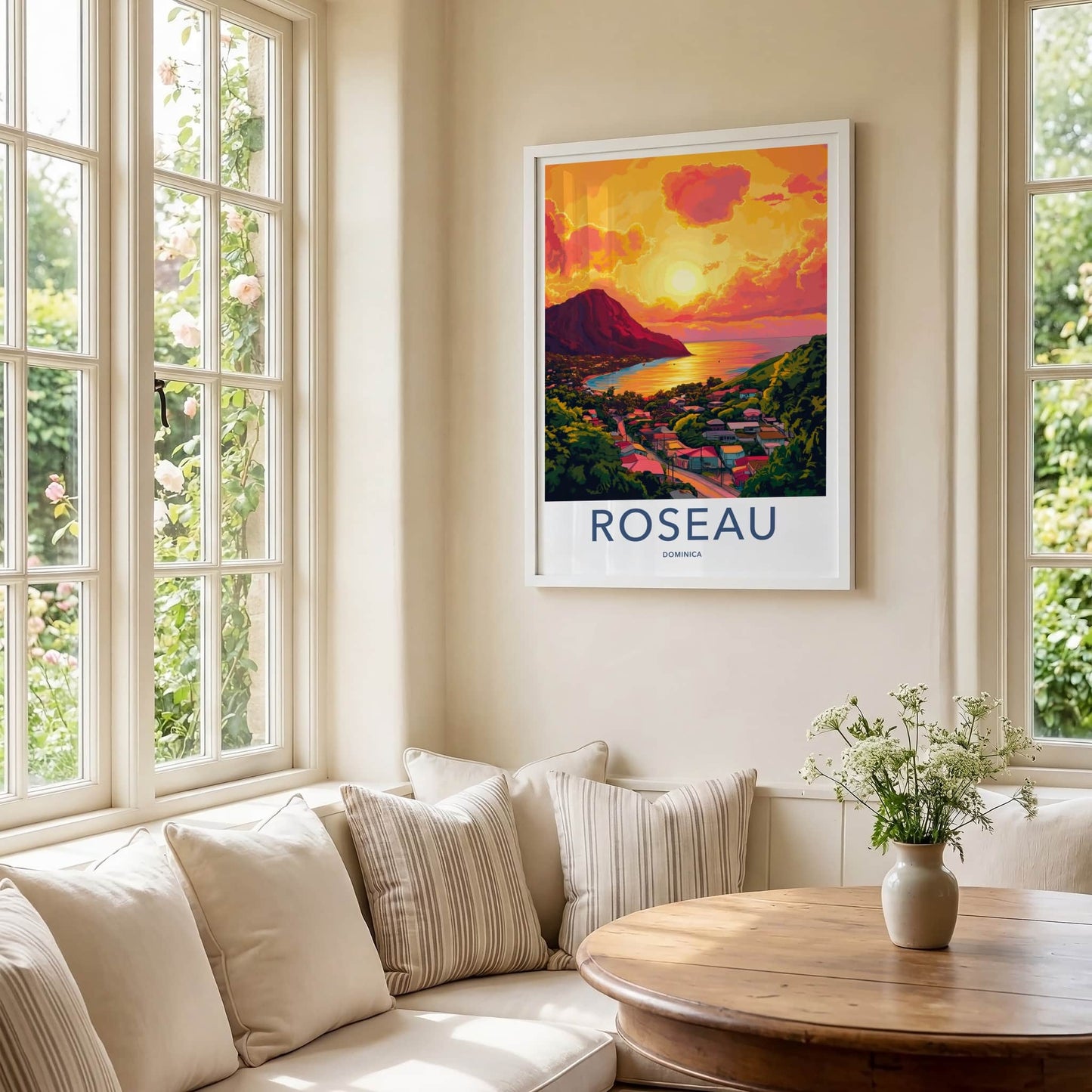ROSEAU Poster - Dominica Travel Art - Island bay sunset Home Decor