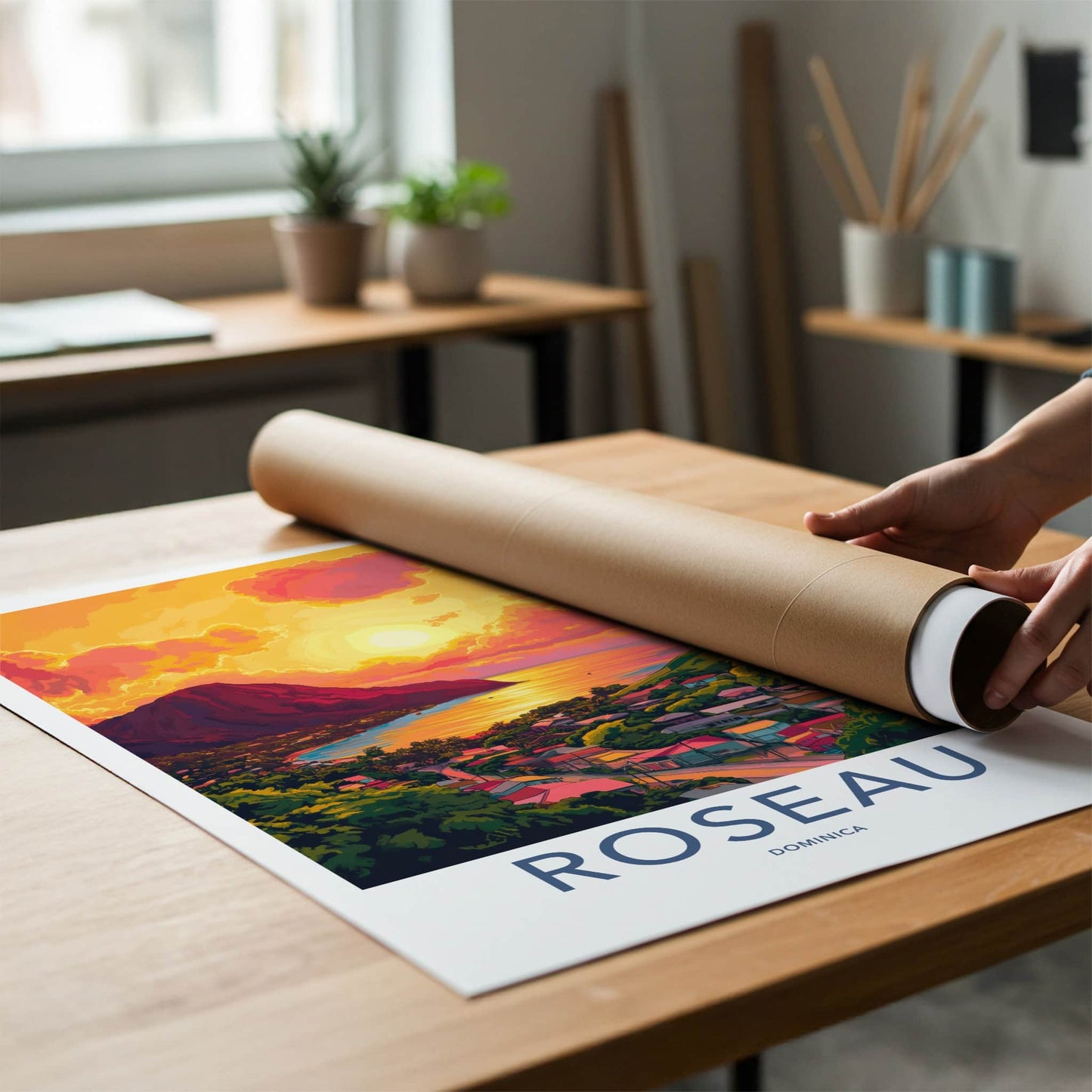ROSEAU Poster - Dominica Travel Art - Island bay sunset Home Decor