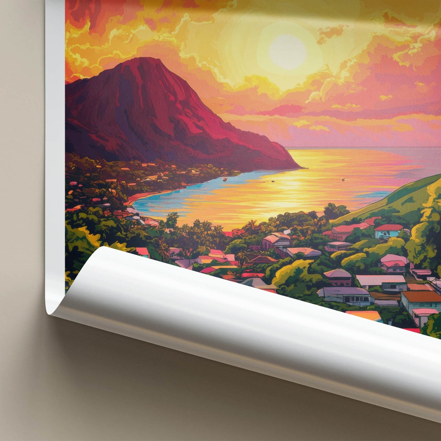 ROSEAU Poster - Dominica Travel Art - Island bay sunset Home Decor