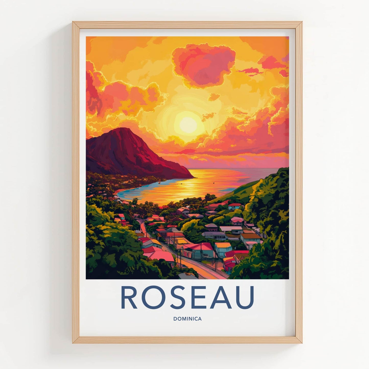 ROSEAU Poster - Dominica Travel Art - Island bay sunset Home Decor