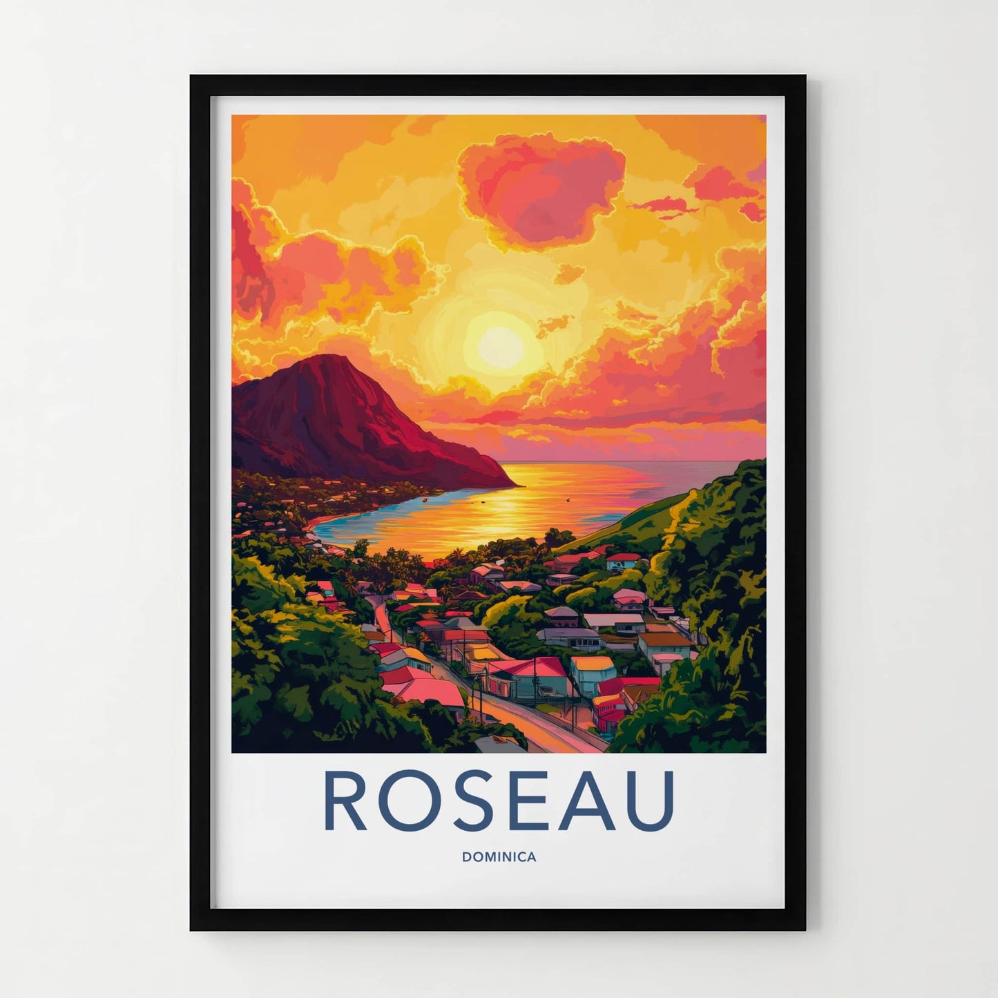 ROSEAU Poster - Dominica Travel Art - Island bay sunset Home Decor