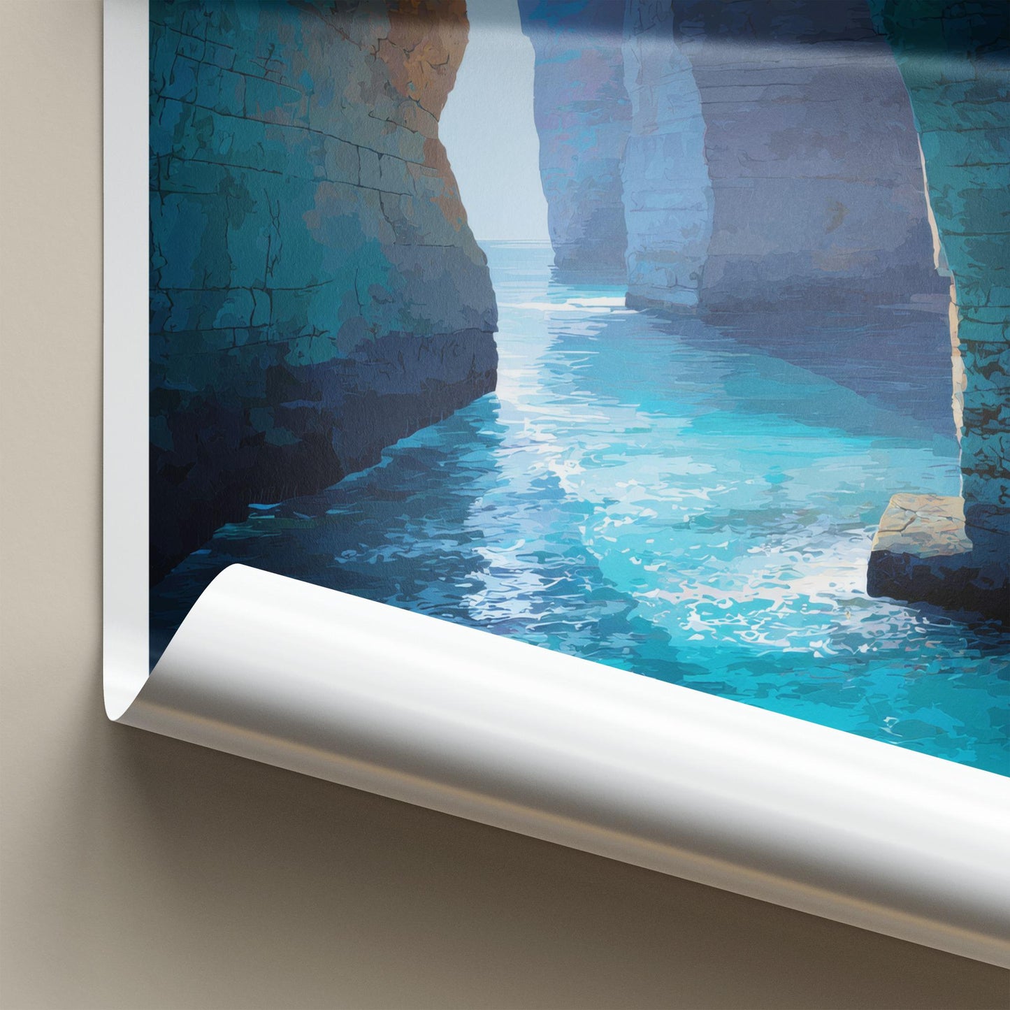 Rosh Hanikra Poster - Israel Travel Art - Azure Grotto Water Home Decor