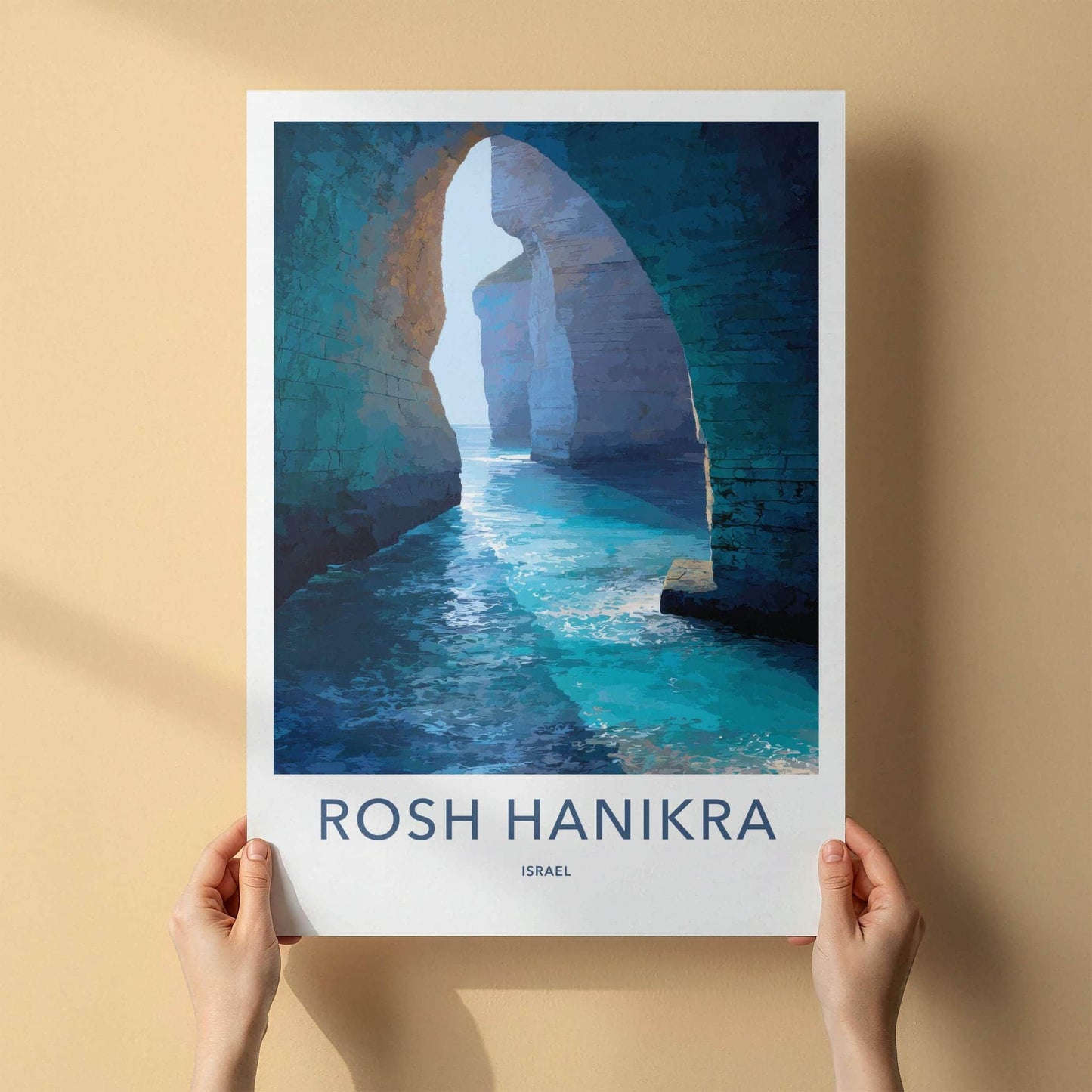 Rosh Hanikra Poster - Israel Travel Art - Azure Grotto Water Home Decor