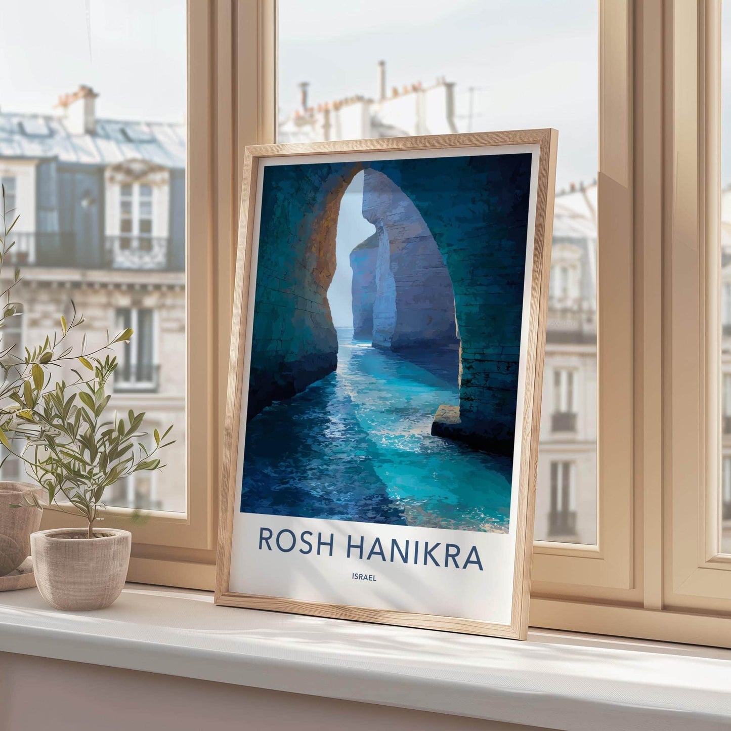 Rosh Hanikra Poster - Israel Travel Art - Azure Grotto Water Home Decor