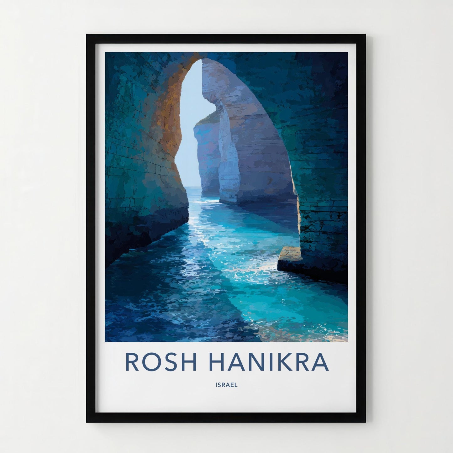 Rosh Hanikra Poster - Israel Travel Art - Azure Grotto Water Home Decor