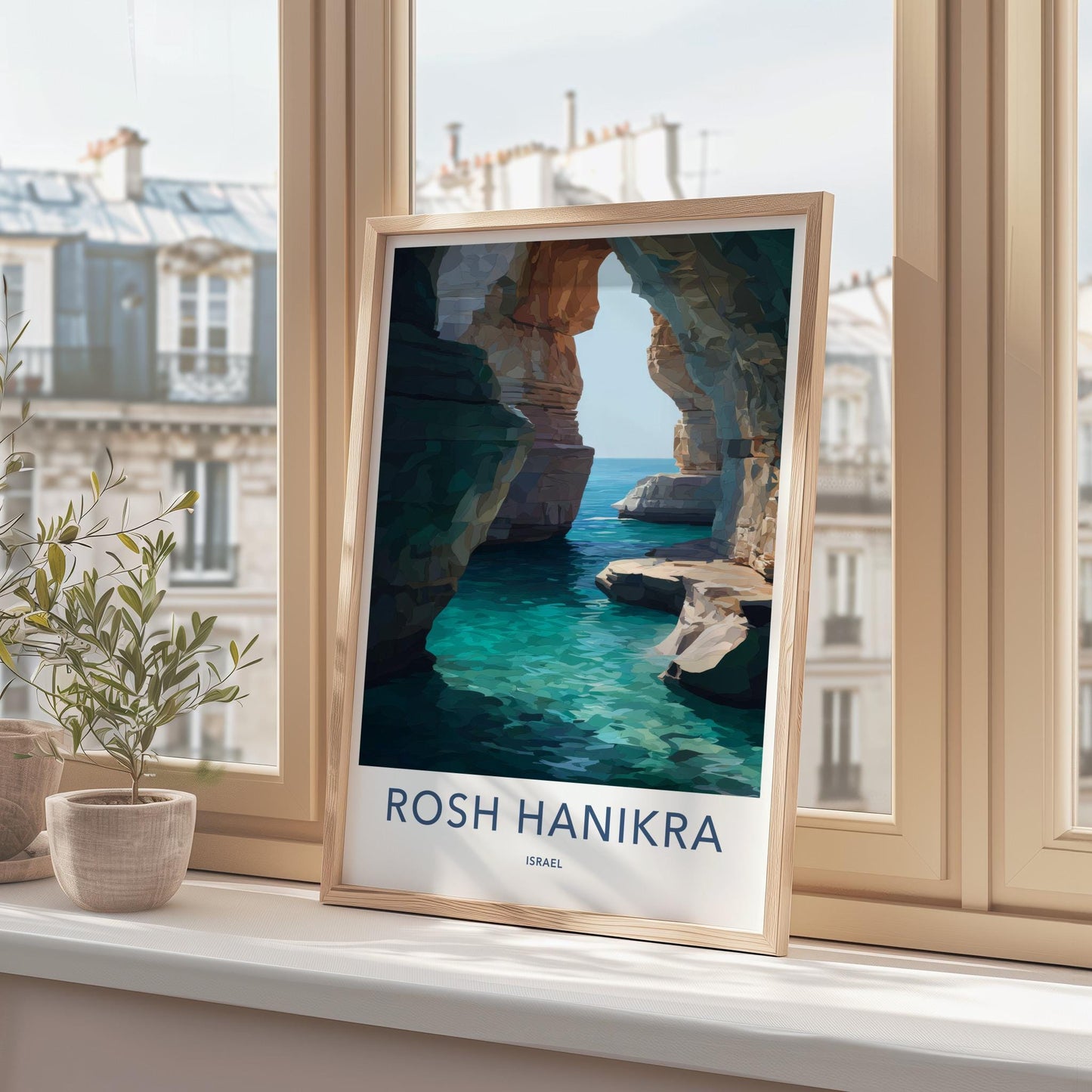 Rosh Hanikra Poster - Israel Travel Art - Sea Caves Turquoise Home Decor