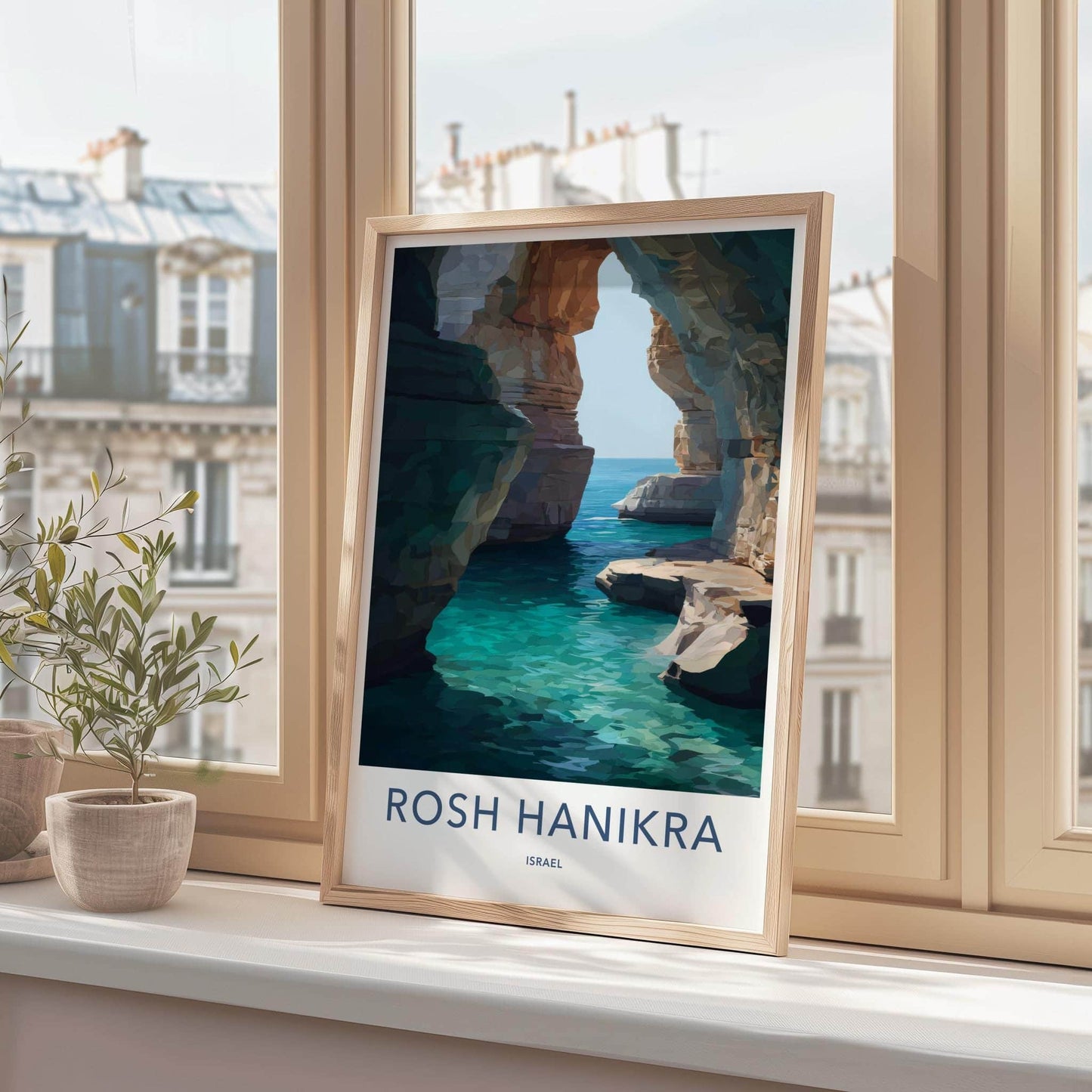 Rosh Hanikra Poster - Israel Travel Art - Sea Caves Turquoise Home Decor