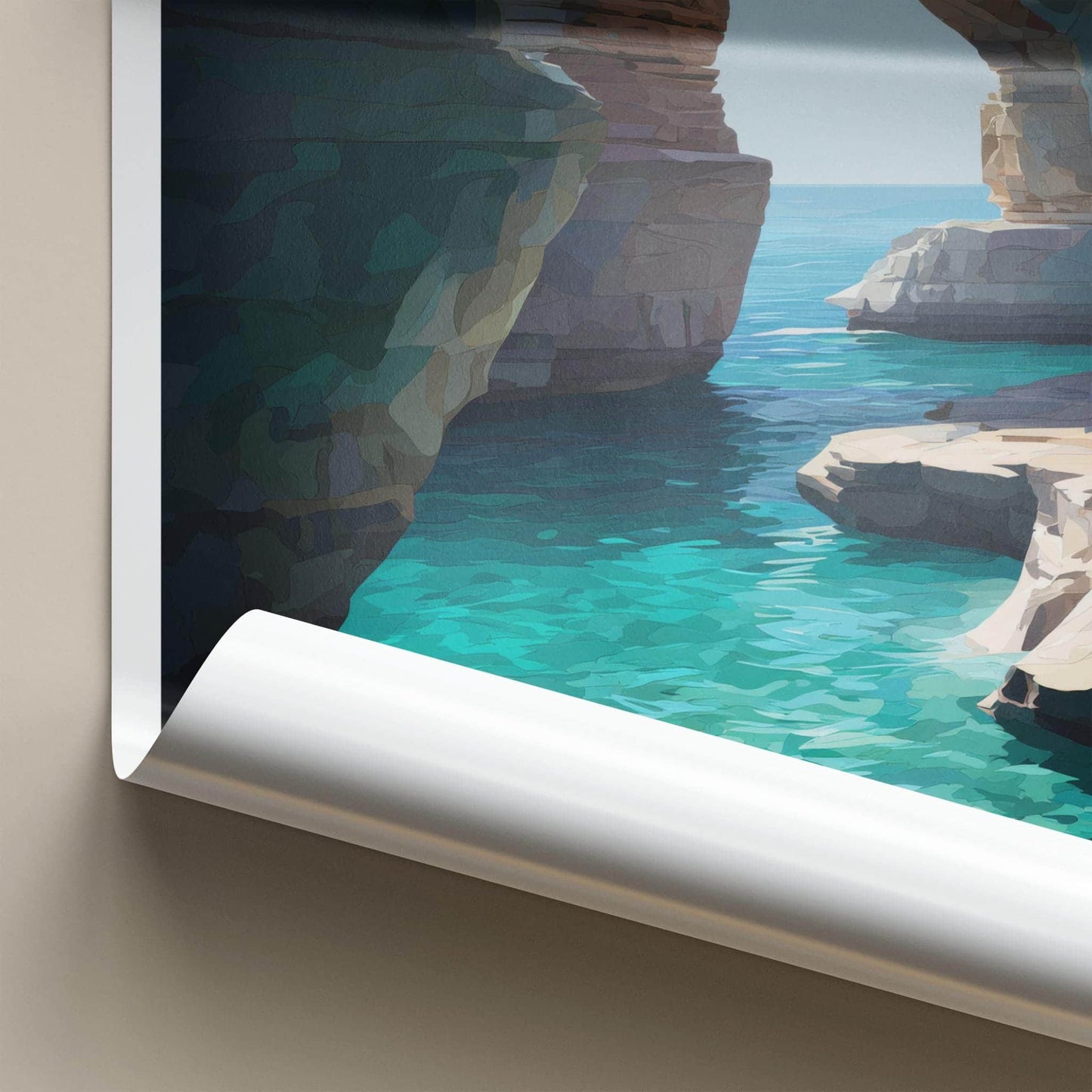 Rosh Hanikra Poster - Israel Travel Art - Sea Caves Turquoise Home Decor