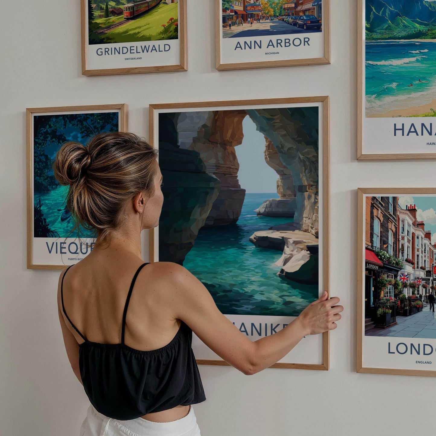 Rosh Hanikra Poster - Israel Travel Art - Sea Caves Turquoise Home Decor