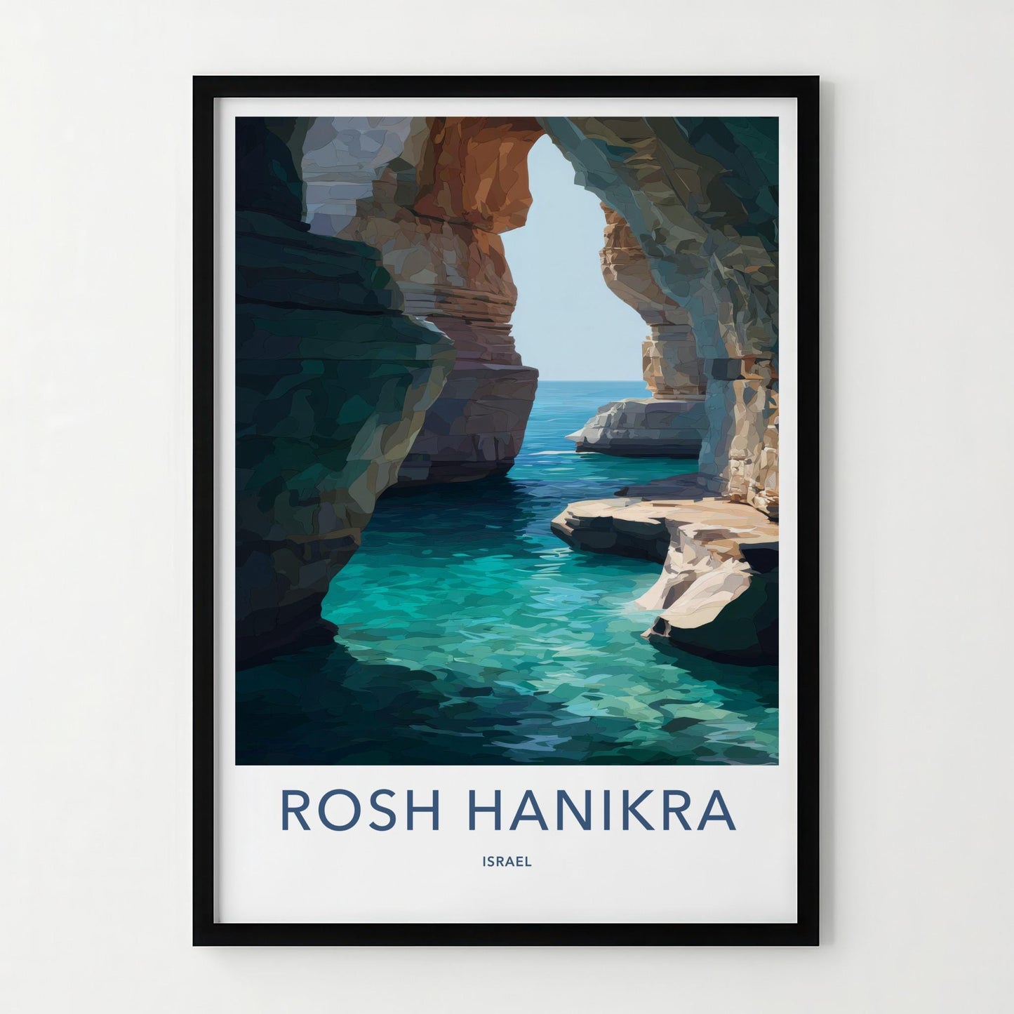 Rosh Hanikra Poster - Israel Travel Art - Sea Caves Turquoise Home Decor