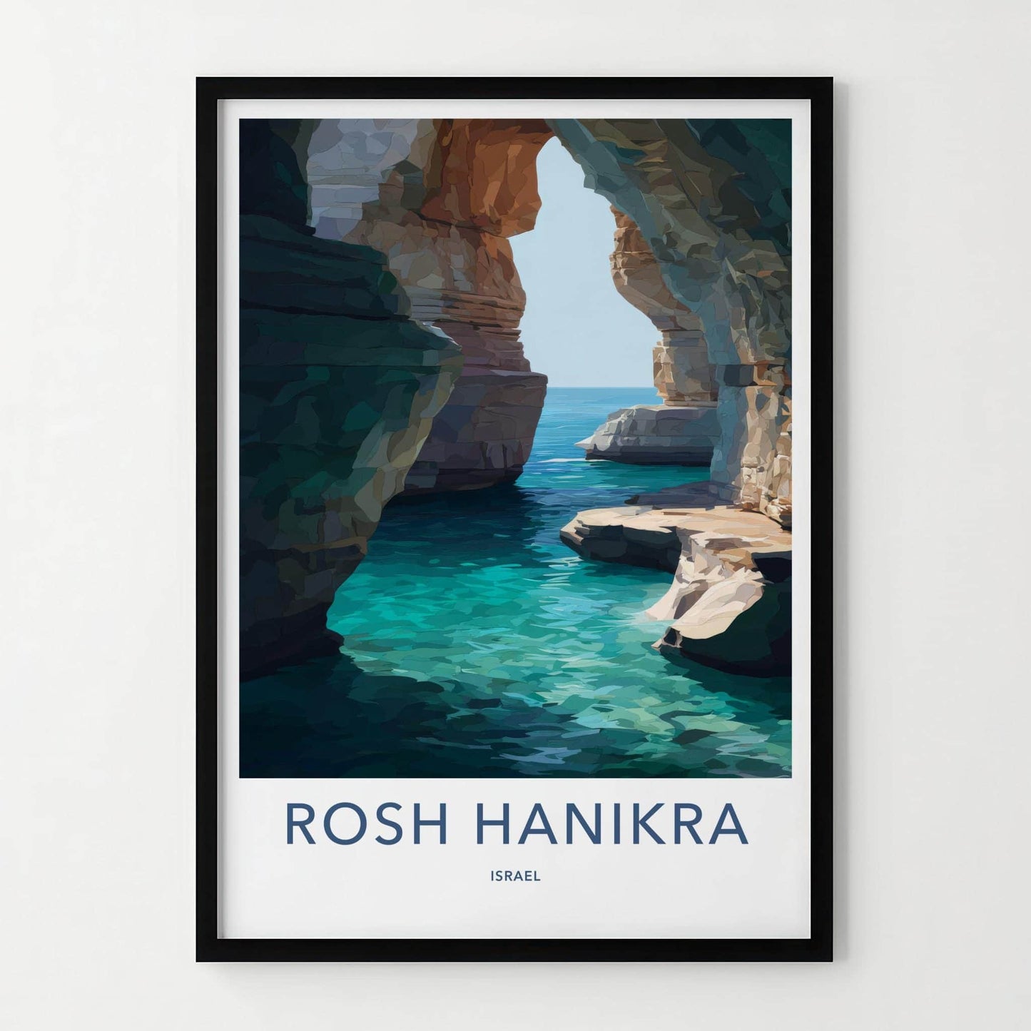 Rosh Hanikra Poster - Israel Travel Art - Sea Caves Turquoise Home Decor