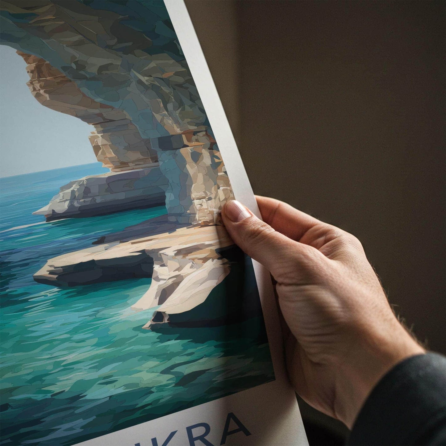 Rosh Hanikra Poster - Israel Travel Art - Sea Caves Turquoise Home Decor