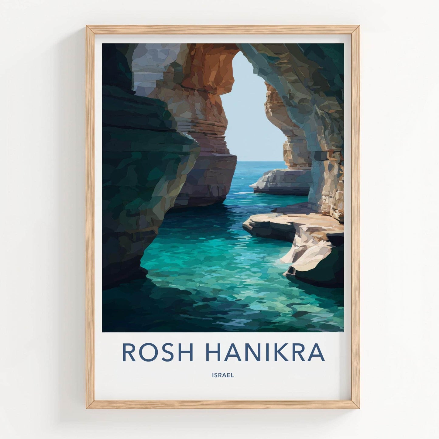 Rosh Hanikra Poster - Israel Travel Art - Sea Caves Turquoise Home Decor