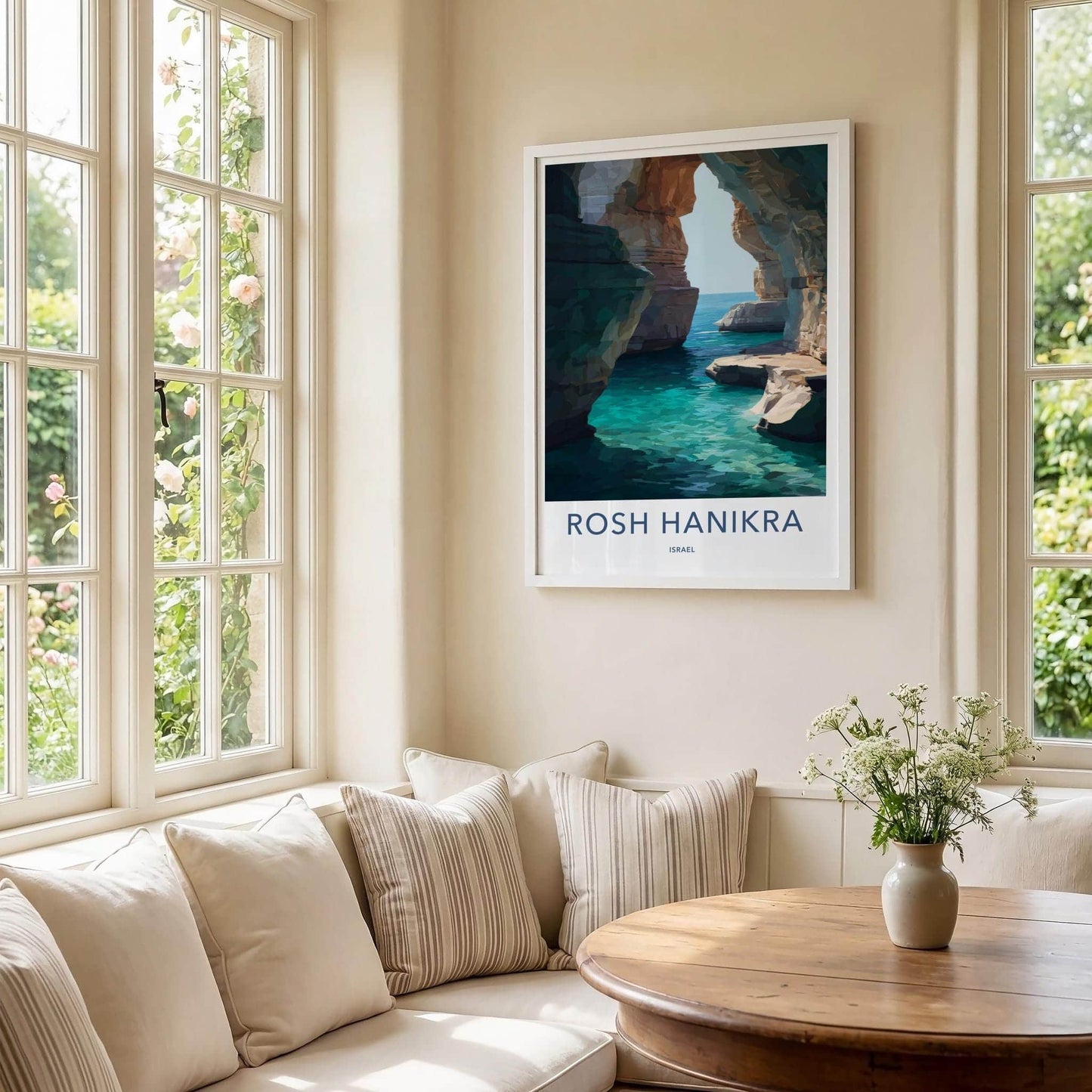 Rosh Hanikra Poster - Israel Travel Art - Sea Caves Turquoise Home Decor